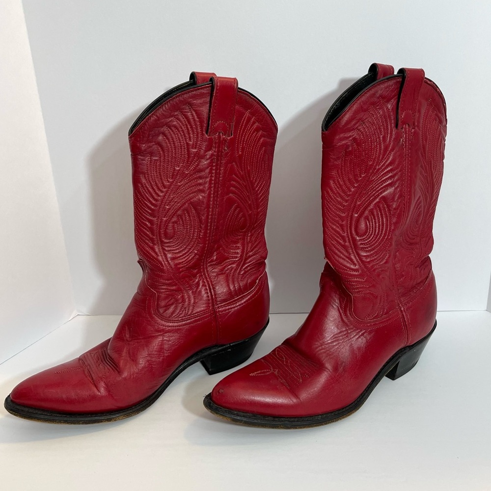 Vintage Abilene Red Leather Western Cowboy Boots